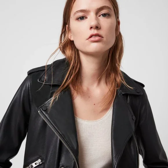 All Saints Balfern Black Leather Biker Jacket - Picture 7 of 11